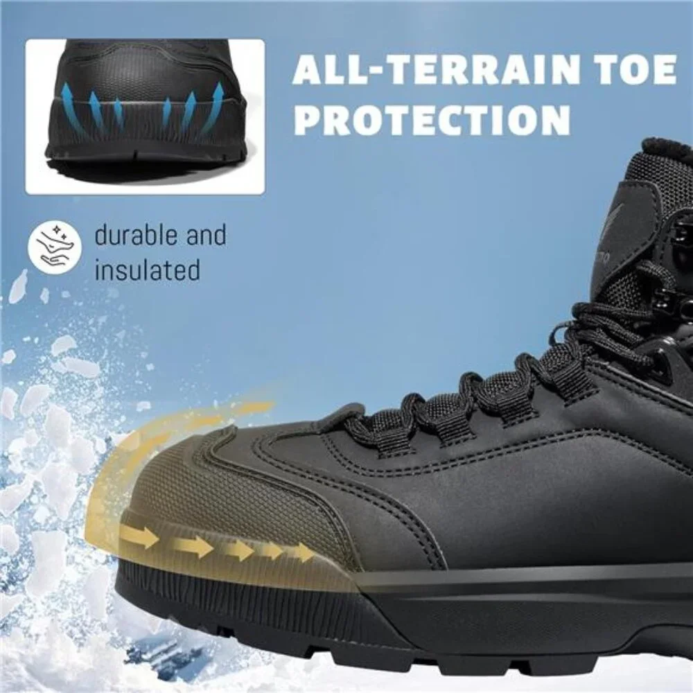Men's Waterproof Snow Boots Insulated Toe Cap Cold Weather Shoes